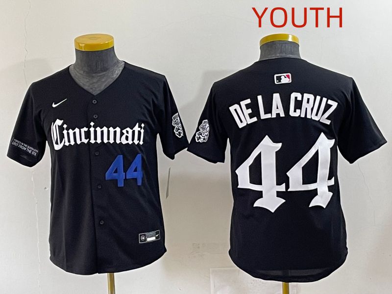 Youth 2025 Cincinnati Reds #44 De La Cruz Black Five generations Joint Name Nike MLB Jersey style 3